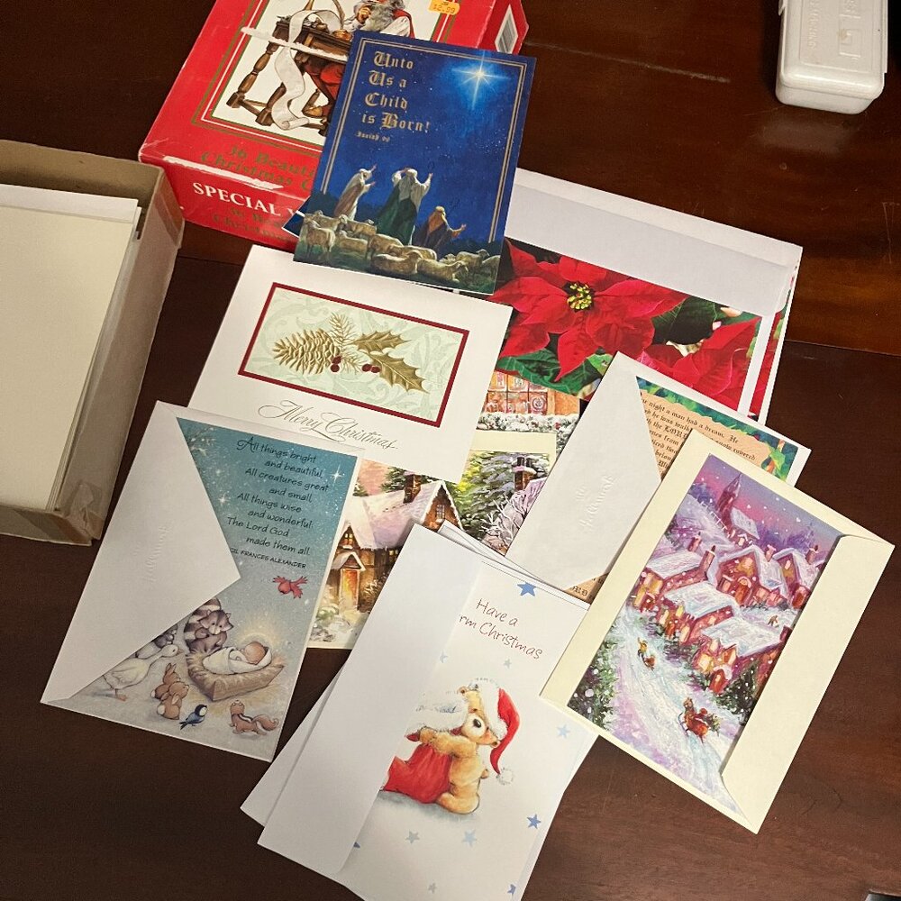 Box of Vintage Christmas Cards Used & Unused Scrapbook Crafts